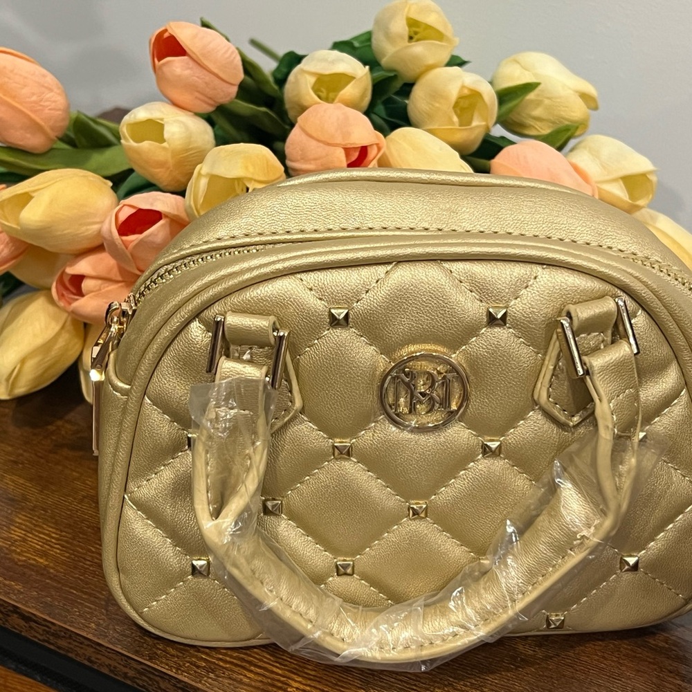 Badgley Mischka Metallic Gold Crossbody mini Dome Bag - Picture 4 of 7